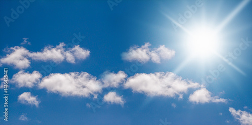 Fototapeta Naklejka Na Ścianę i Meble -  Clear sky background pattern and cloud with sun. Wid and large picture with copy space