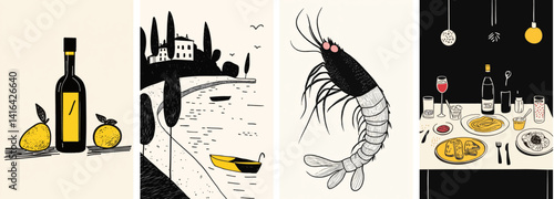 Summer holiday in Europe. Set of European summer holiday hand drawn style scenes