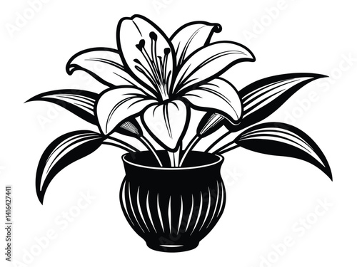 A potted green houseplant with a vibrant flower and leaves brings nature's growth and botanical beauty to a home as a lovely decoration