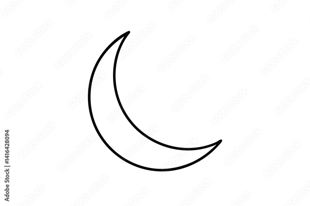 Crescent moon line art vector icon isolated on white background Crescent moon line art vector icon isolated on white background