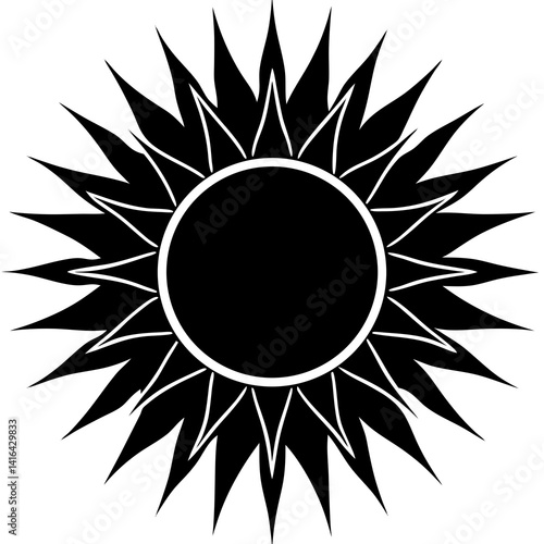 Vector silhouette of a sun with rays that have a slightly jagged edge