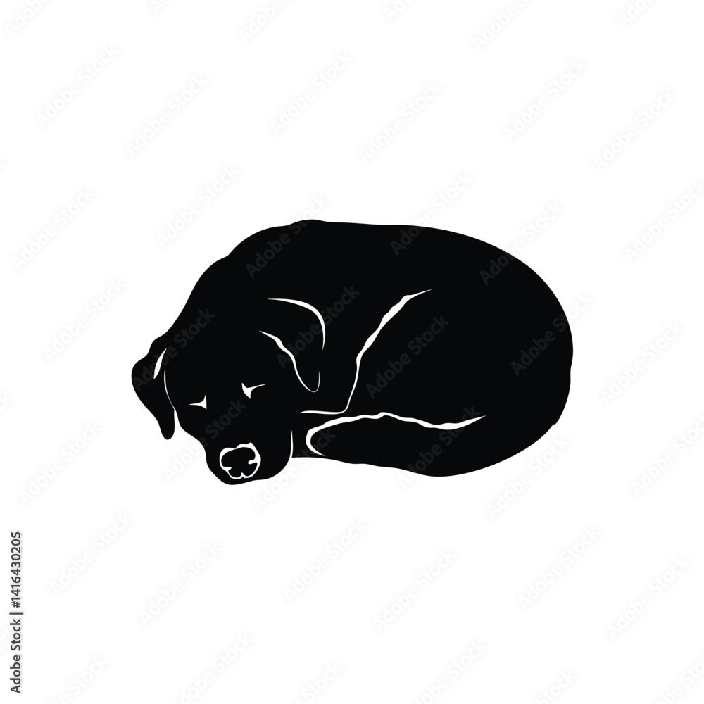 Fototapeta premium Black dog silhouette, sleeping dog icon, dog illustration, pet graphic