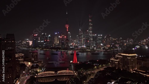 Wallpaper Mural 4K Real Time Aerial view of the light show of Pudong and the Bund in Shanghai. Torontodigital.ca