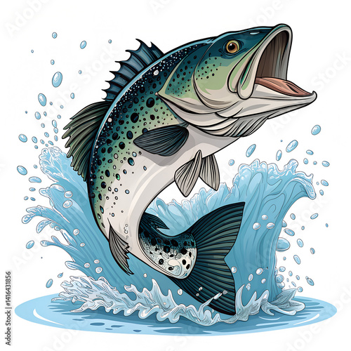 Spotted Seatrout Leaping Water Splashing Ocean Fishing Wildlife Art