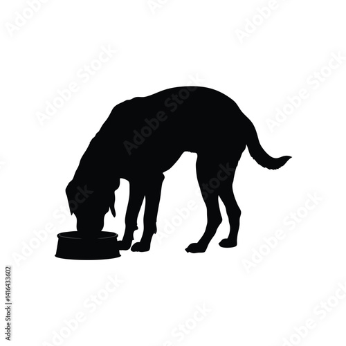 Dog guarding food bowl silhouette art