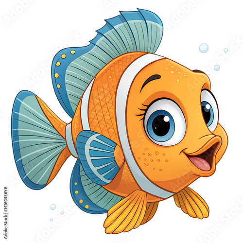 Adorable Cartoon Clownfish Ocean Animal Illustration with Transparent Background