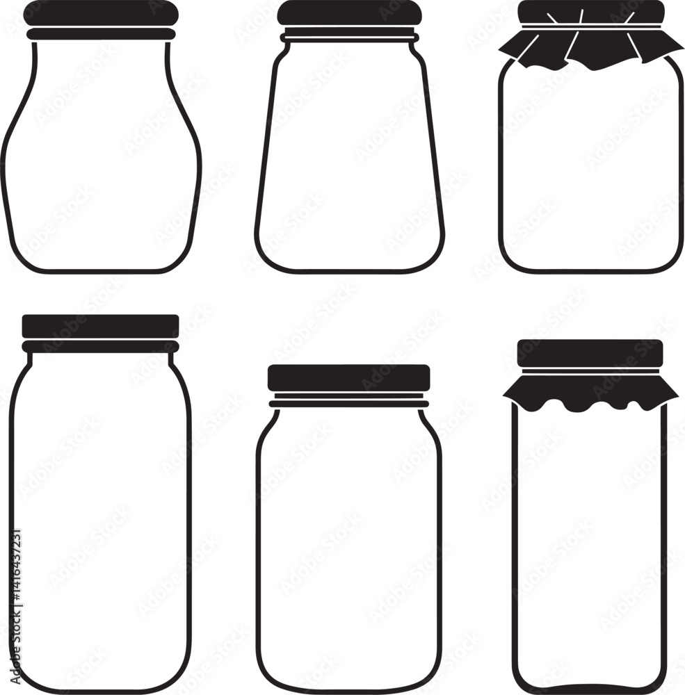 Minimalist Black and White Mason Jars Line Drawing – Vintage Canning Jars Set for Rustic Kitchen Decor Minimalist Black and White Mason Jars Line Drawing – Vintage Canning Jars Set for Rustic Kitchen Decor
