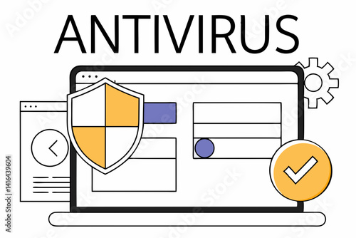 Antivirus Software Interface Illustration	Vector of antivirus UI with shield, checkmark, and clean layout, suitable for software branding or blog articles.