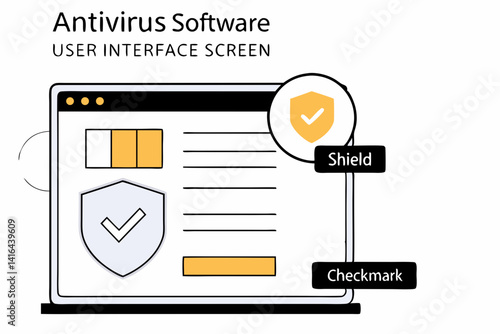 Antivirus Software Interface Illustration	Vector of antivirus UI with shield, checkmark, and clean layout, suitable for software branding or blog articles.