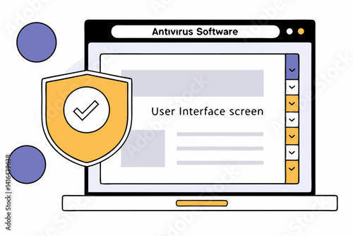 Antivirus Software Interface Illustration	Vector of antivirus UI with shield, checkmark, and clean layout, suitable for software branding or blog articles.