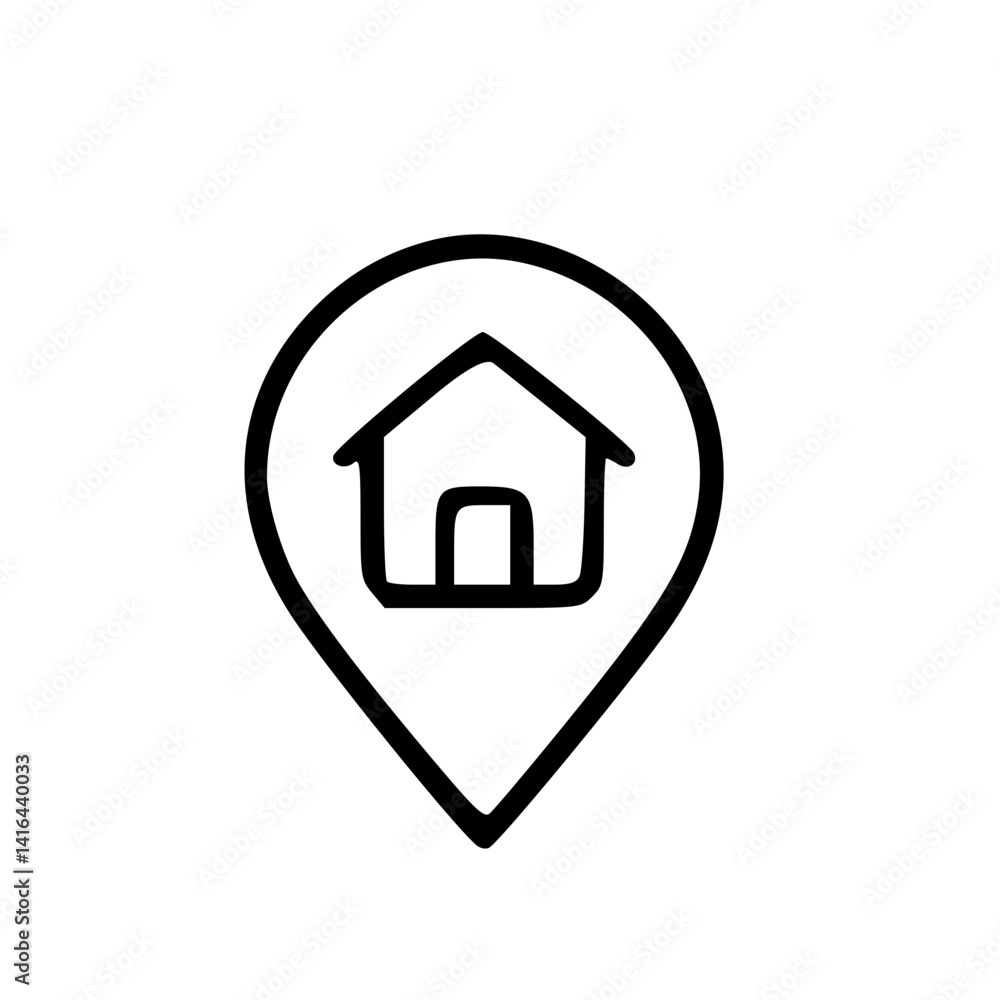 House Location Icon Hand Drawn Outline Style House Location Icon Hand Drawn Outline Style