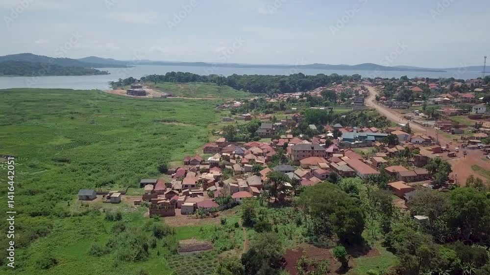 Suburban Neighbourhood Of Kaazi On The Banks Of Lake Victoria, Kampala, Uganda. Aerial Drone Shot Suburban Neighbourhood Of Kaazi On The Banks Of Lake Victoria, Kampala, Uganda. Aerial Drone Shot
