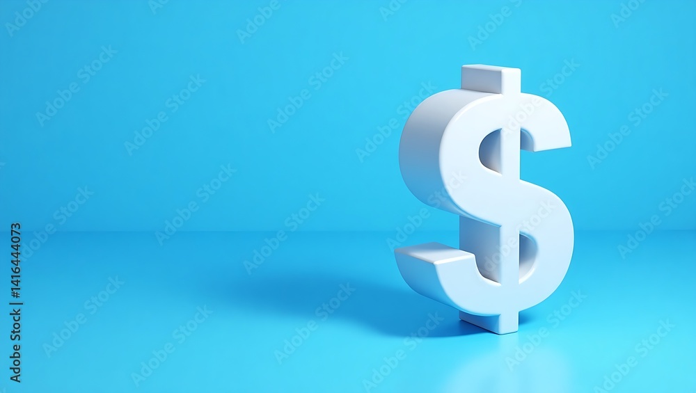 Minimalistic 3D rendering of a white dollar sign on a solid blue background. The symbol is slightly tilted, casting a shadow for depth, representing finance and economics.
