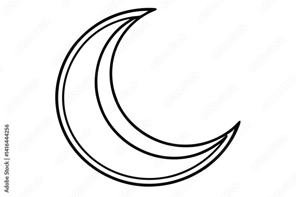 Crescent moon line art vector icon isolated on white background Crescent moon line art vector icon isolated on white background
