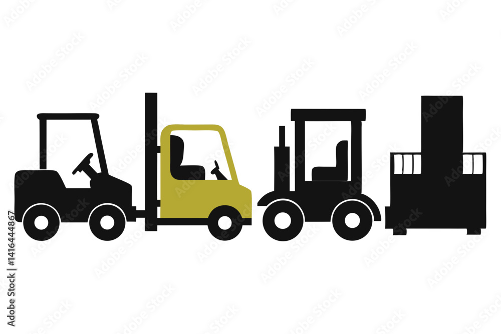 Fototapeta premium set of Industrial forklift lifting silhouette vector illustration isolated on white background