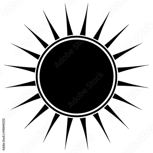 Vector silhouette of the sun with a solid circular body and straight lines extending from it