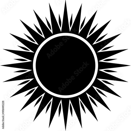 Vector silhouette of the sun with a solid circular body and straight lines extending from it