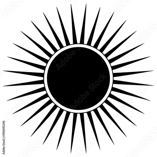 Vector silhouette of the sun with a solid circular body and straight lines extending from it
