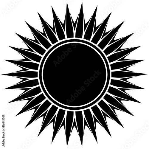 Vector silhouette of the sun with a solid circular body and straight lines extending from it