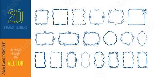 20 Hand-Drawn Doodle Frames and Borders Vector Set. Collection of 20 Sketchy Decorative Borders and Frames. Vector Pack: 20 Cute Doodle Style Frames and Borders