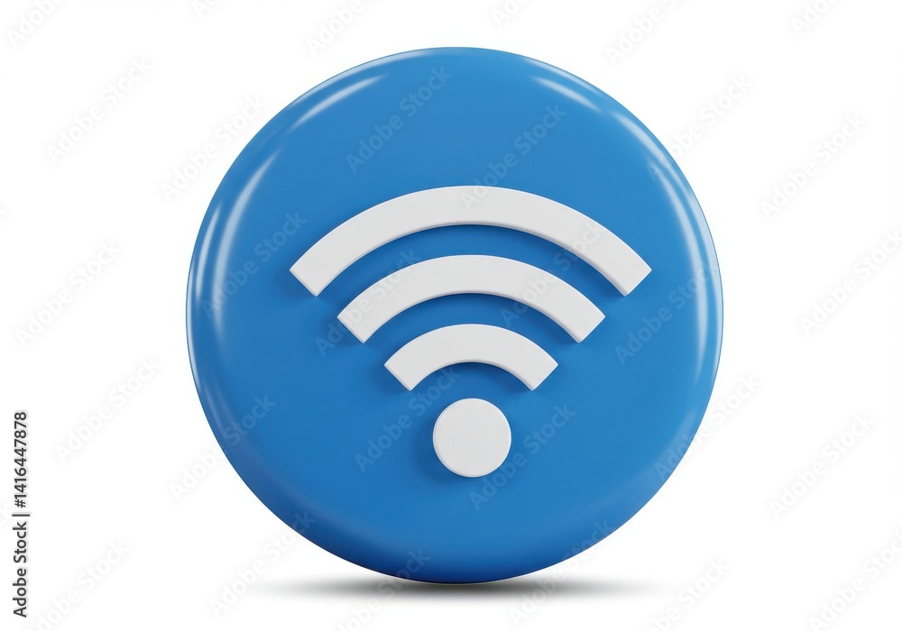 Blue circle with white wifi symbol in the center indicating wireless network connectivity icon design Blue circle with white wifi symbol in the center indicating wireless network connectivity icon design