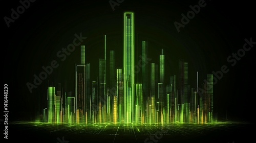 Abstract green city lights night futuristic glowing streaks dark background mystical design