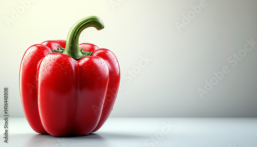 Dew-Covered Red Bell Pepper on Light Gray Background - Vibrant Produce Photography