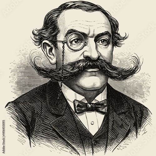 Distinguished man with mustache wearing glasses in vintage style  