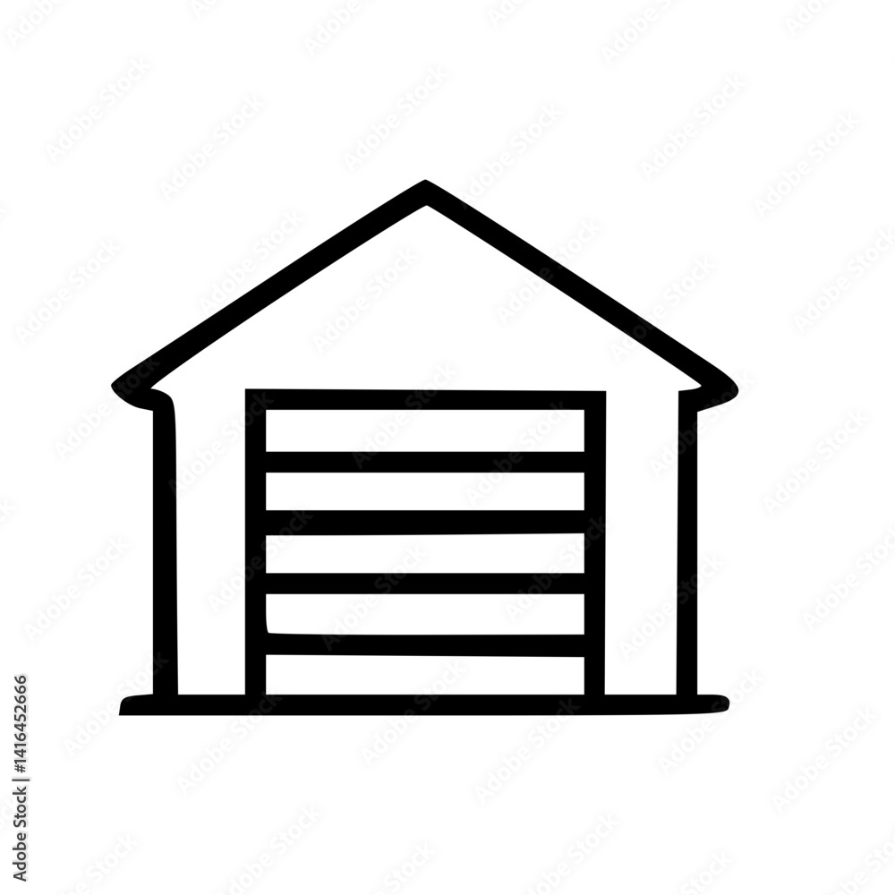 Garage Icon Hand Drawn Outline Style Garage Icon Hand Drawn Outline Style