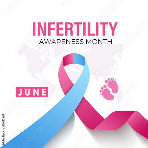 Template for a celebration of World Infertility Awareness Month is June. Its raising aware Stand with individuals, couples facing infertility struggles and reduce stigma. Realistic ribbon 