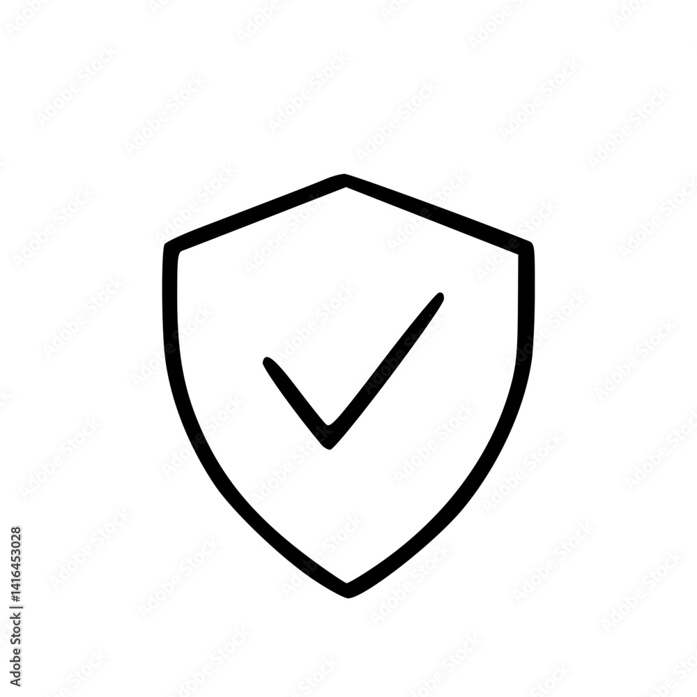 Shield with Check Mark Icon Hand Drawn Outline Style Shield with Check Mark Icon Hand Drawn Outline Style