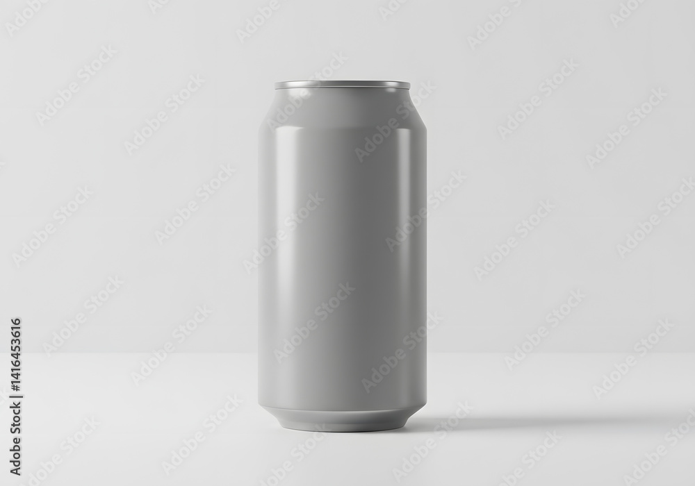 Silver Beverage Can Centered on a Reflective Surface with Subtle Shadows