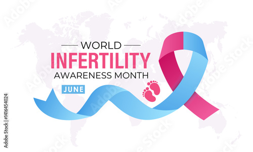 Template for a celebration of World Infertility Awareness Month is June. Its raising aware Stand with individuals, couples facing infertility struggles and reduce stigma. Realistic ribbon 