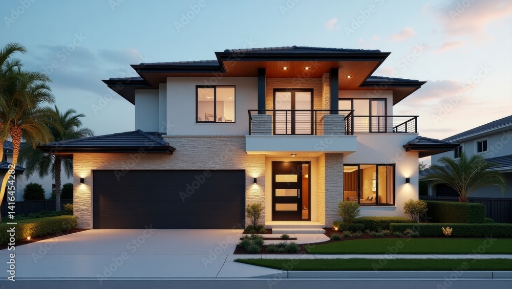 Surreal and vibrant cinematic photo of a modern house at dusk with beautiful lighting and scenic surroundings Surreal and vibrant cinematic photo of a modern house at dusk with beautiful lighting and scenic surroundings