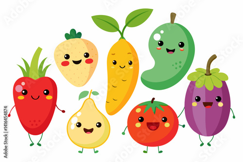 set of funny cartoon fruits