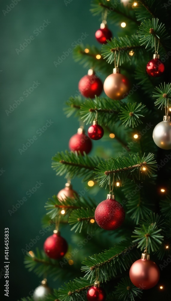 Decorated Christmas tree with ornaments hanging from branches, season, festive, Christmas Decorated Christmas tree with ornaments hanging from branches, season, festive, Christmas
