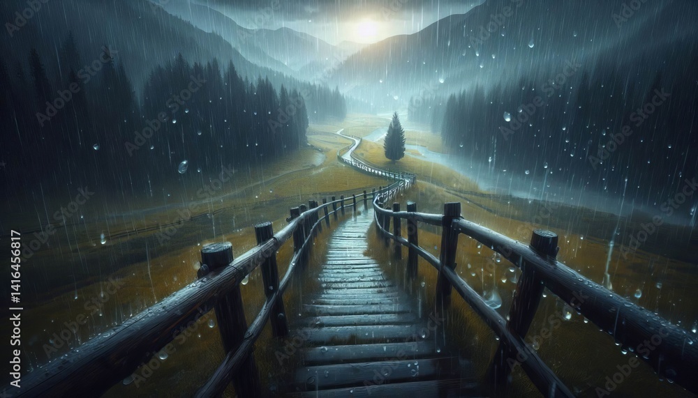 Fototapeta premium Rainy Refrain A repetitive soothing pattern of raindrops echoing