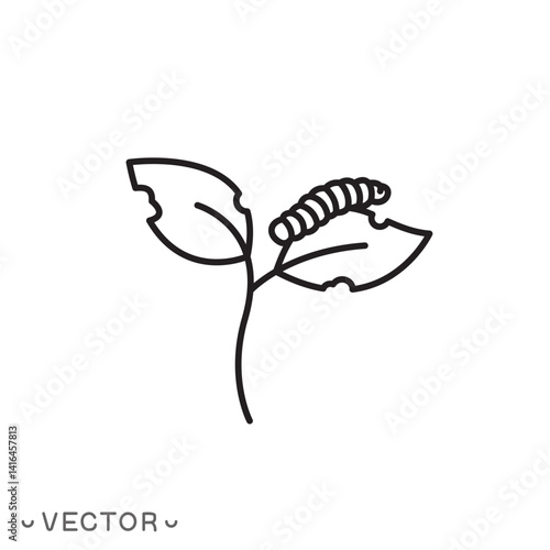 caterpillar eating leaf icon, pest concept, worm in garden, thin line symbol isolated on white background, editable stroke eps 10 vector illustration
