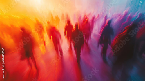 Motion blurred people walking through a busy area showcasing fast-paced crowd movement