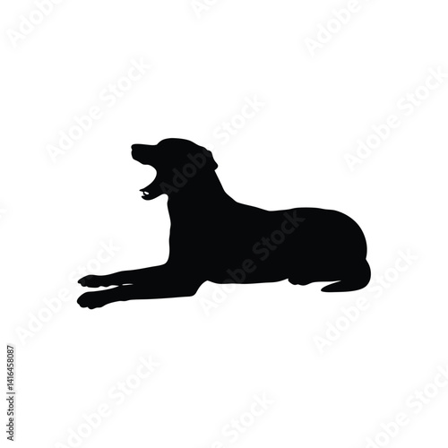 Dog yawning silhouette on white