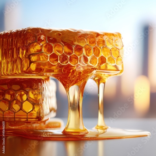 3D render of honey dripping from the top and bottom edges