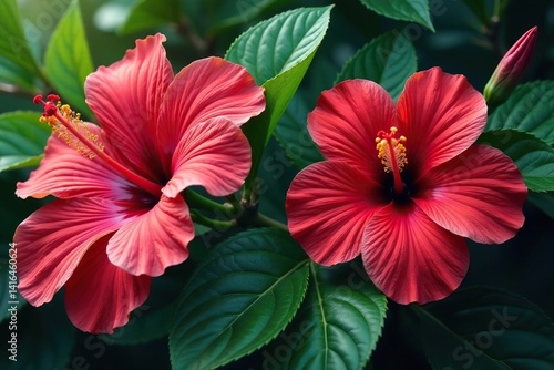Wallpaper Mural Bold hibiscus blooms, lush green foliage, vibrant tropical motif, bold, pattern Torontodigital.ca