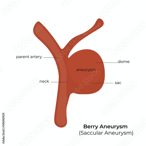 Berry aneurysm also known as saccular aneurysm diagram vector illustration.