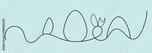 Easter bunny rabbit with Liner egg one continuous line vector illustration isolated on transparent background. Funny spring holiday symbol, Easter egg hunt concept.