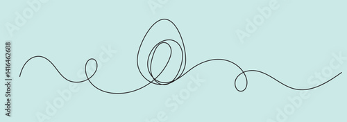 Continuous one liner egg drawing of an Easter bunny, egg, and chamomile. Happy Easter egg hunt concept, Spring design. Editable stroke. Vector illustration.