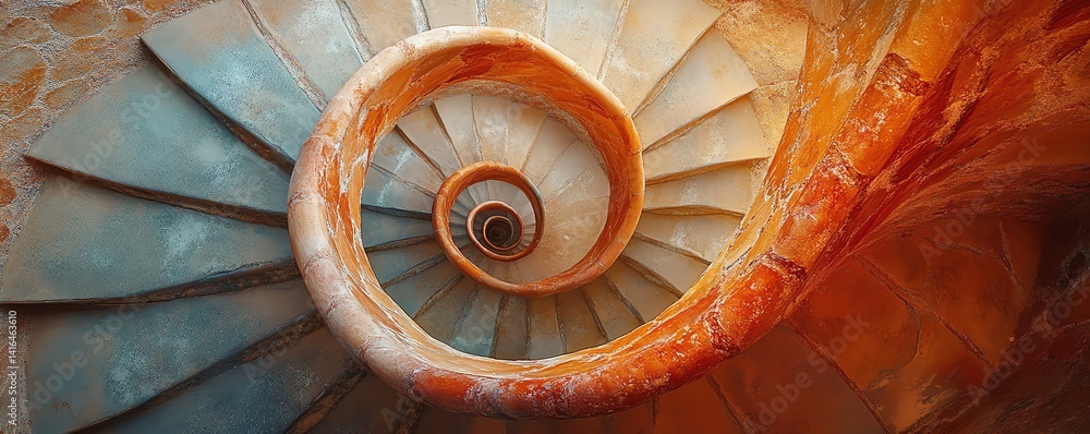 Obraz premium A mesmerizing spiral staircase captured from above, showcasing soft pastel colors and elegant design.