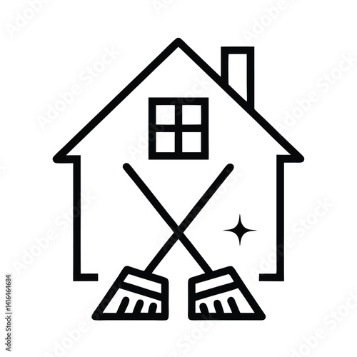 House and Broom Icons with Transparent Background, Home Cleaning and Maintenance