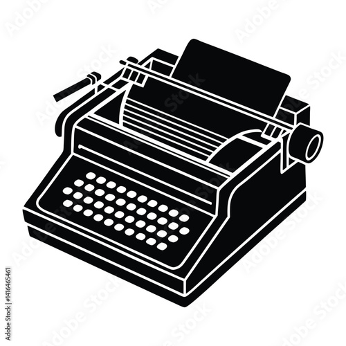 Teletype, typing machine silhouette vector icon illustration on white background 