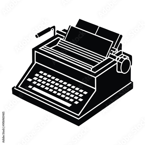 Teletype, typing machine silhouette vector icon illustration on white background 