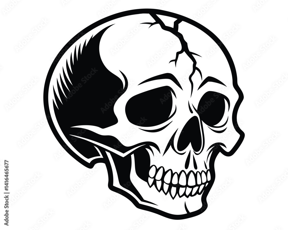 Obraz premium Human Skull Illustration. Symbol of Mortality and Life